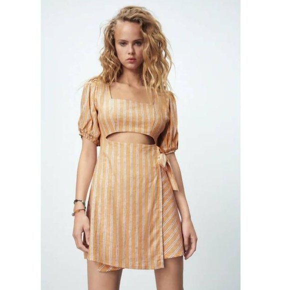 Zara | Dresses | Zara Yellow Linen Blend Striped Mini Dress S | Poshmark